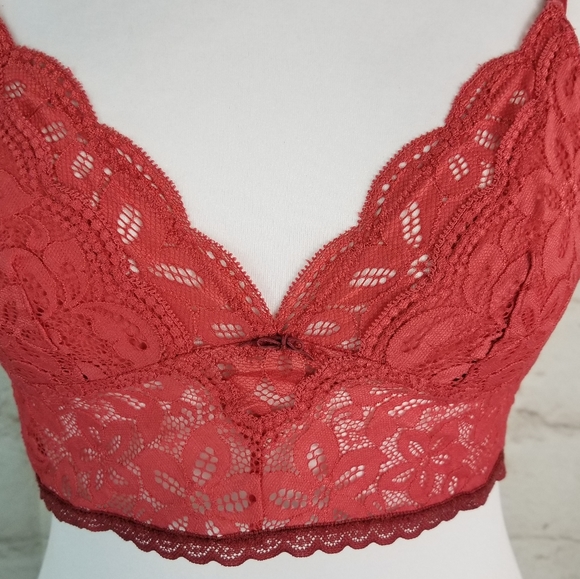 Aerie S Brick Red Stretchy Lace Bralette Pullover Lined Triangle Bust - Picture 2 of 9